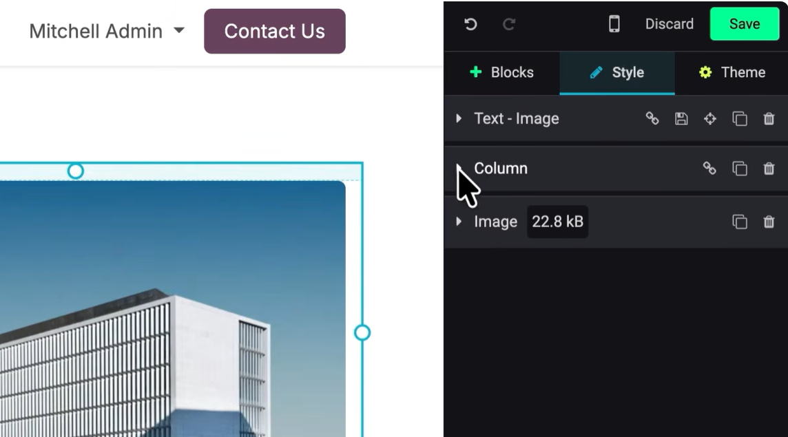 Odoo Website editor options Odoo Website editor options