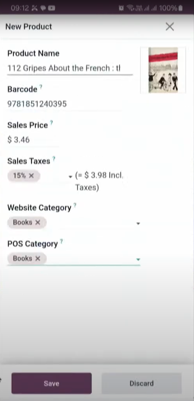 Interface Odoo Mobile - Nouveau produit