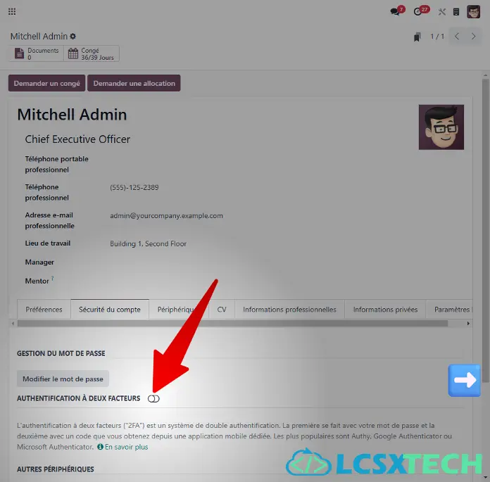 Activez l'option "Authentification à deux factures"