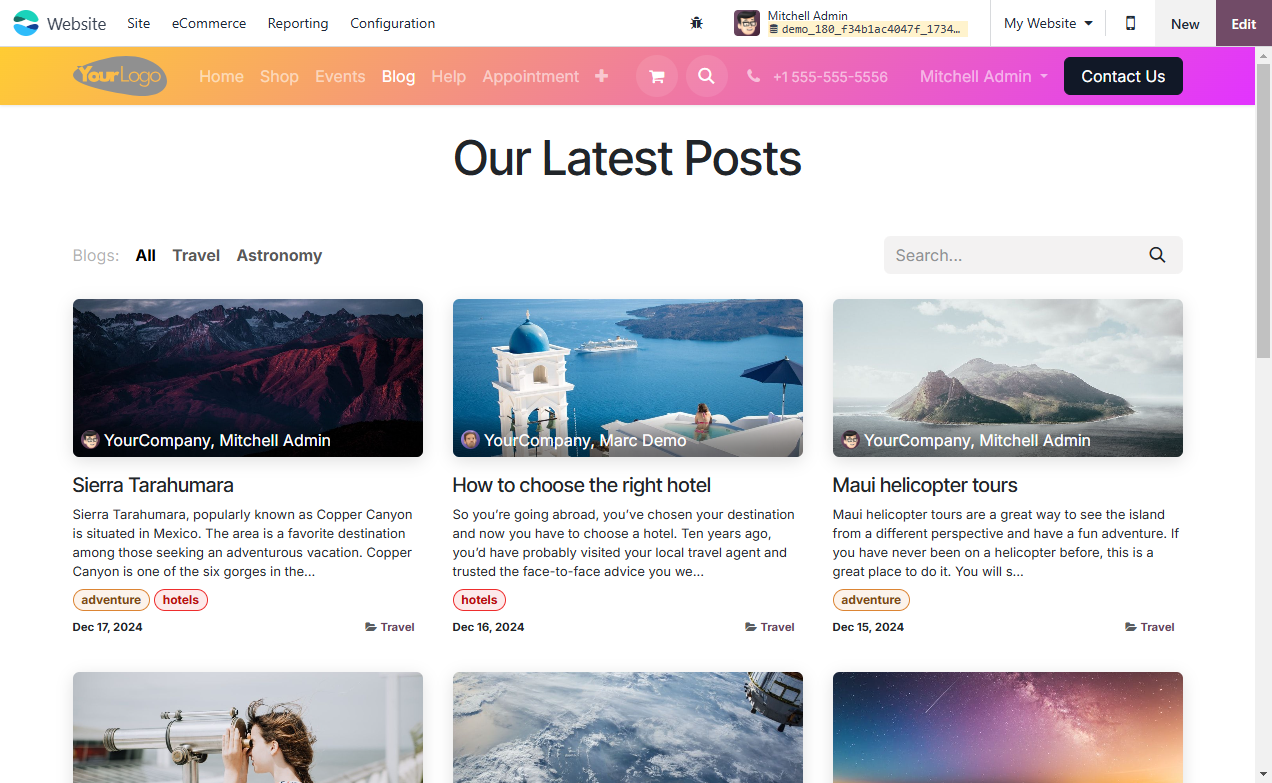 Page Blog de Odoo sans la répétition de couleur de l'entête