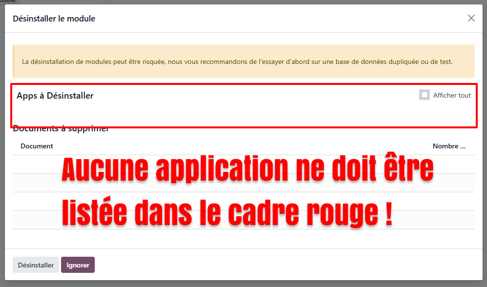 Désinstallation App Odoo