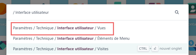 Odoo main menu searchar