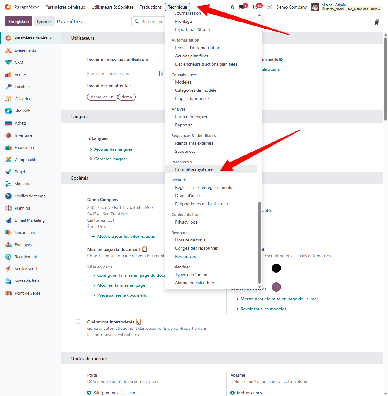 How to access Odoo system paramters